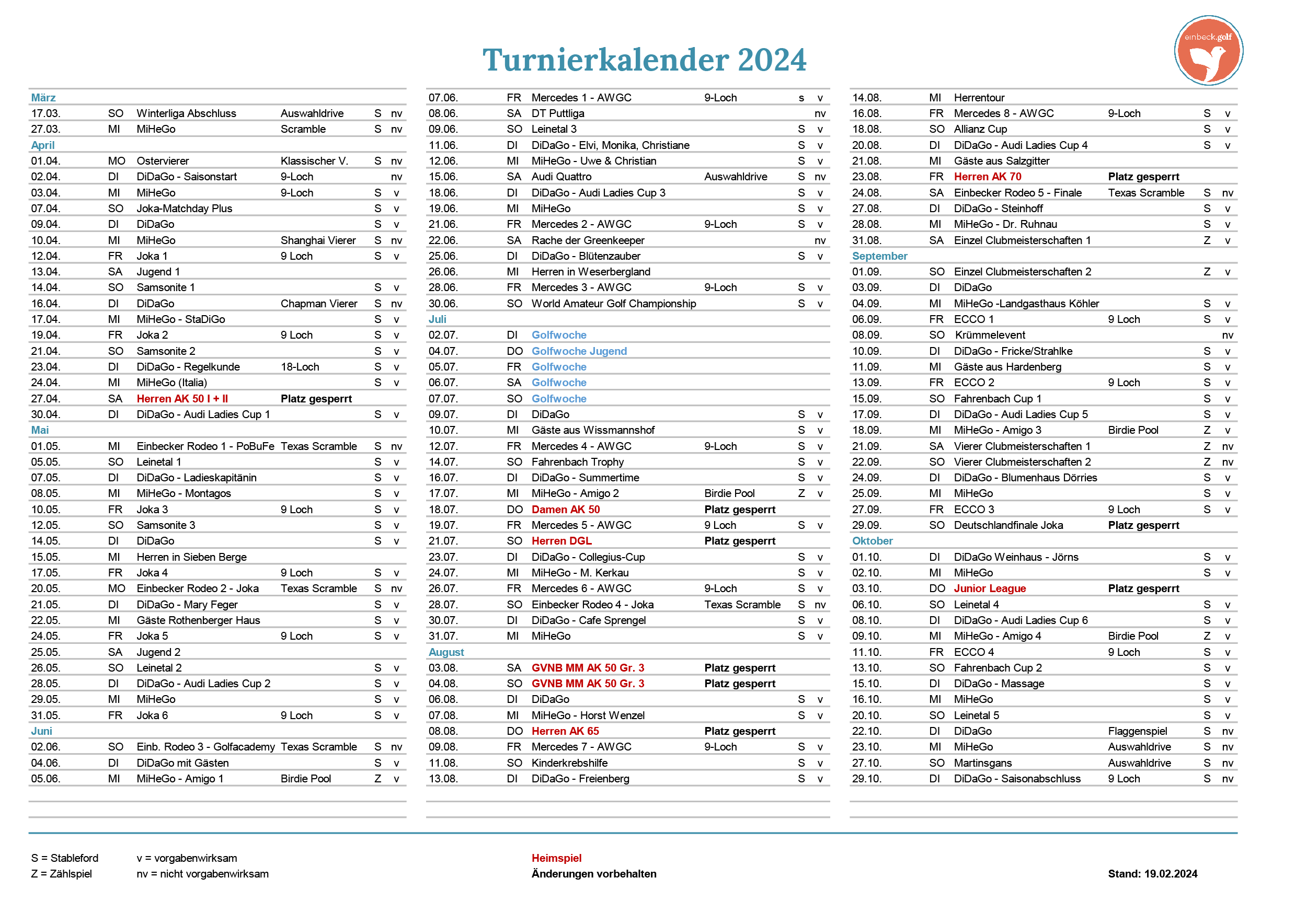 Turnierkalender 2024